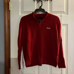 BCBGMAXAZRIA-M-Red-quarter zip, long sleeve sweater with white stripe down arms